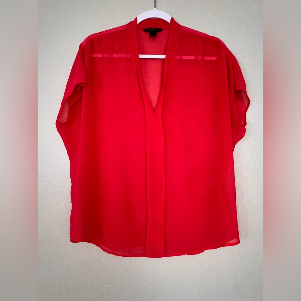Victoria's Secret Red Short Sleeve Sheer Blouse NWOT Women’s Medium